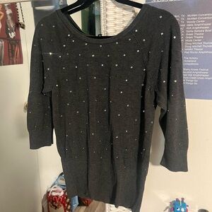 White House Black Market Charcoal Sweater with Stud Accents
